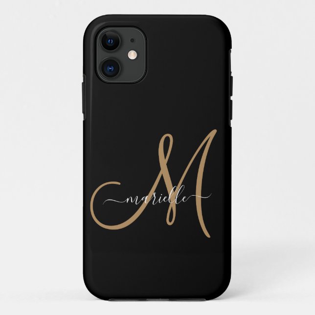 Eleganter Monogram Black Gold Name Case-Mate iPhone Hülle (Rückseite)