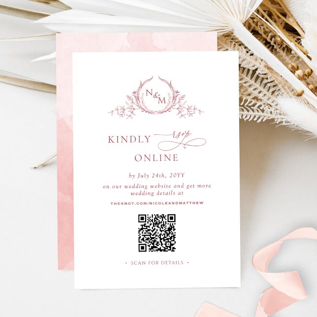 Eleganter Monogram Blush Pink UAWG Online QR Code Begleitkarte (Von Creator hochgeladen)