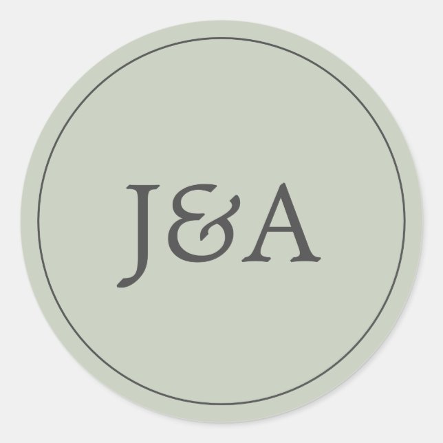 Eleganter Monogram Eucalyptus Green Umschlag Aufkl Runder Aufkleber (Vorderseite)