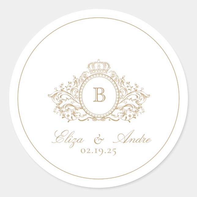 Eleganter Monogram Gold Classic Round Aufkleber (Vorderseite)