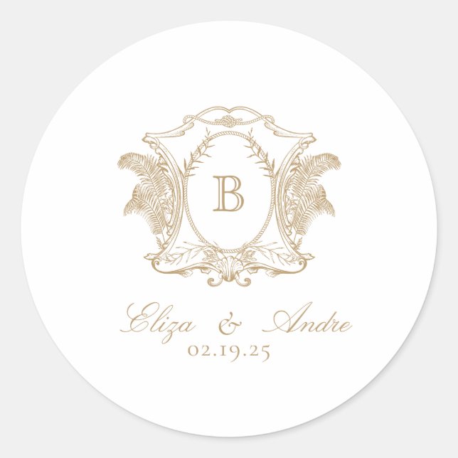 Eleganter Monogram Gold Classic Round Aufkleber (Vorderseite)