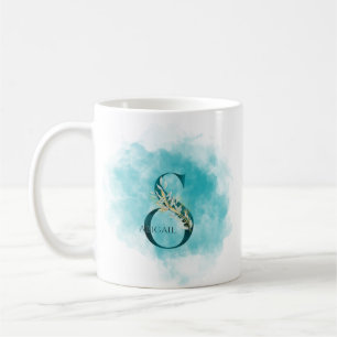Eleganter Monogram Letter A Aquamarine Gold-Blume Kaffeetasse