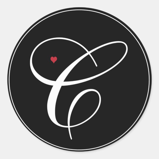 Eleganter Monogram Letter C mit Herz Runder Aufkleber (Vorderseite)