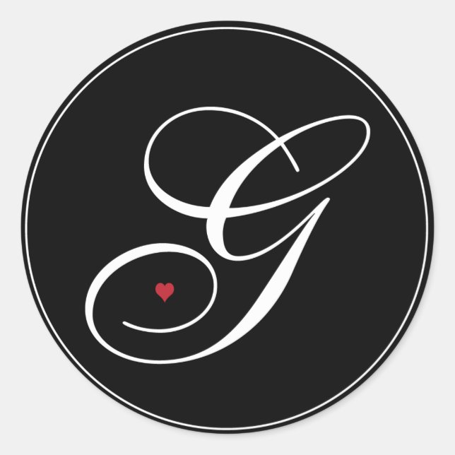 Eleganter Monogram Letter G mit Herz Runder Aufkleber (Vorderseite)
