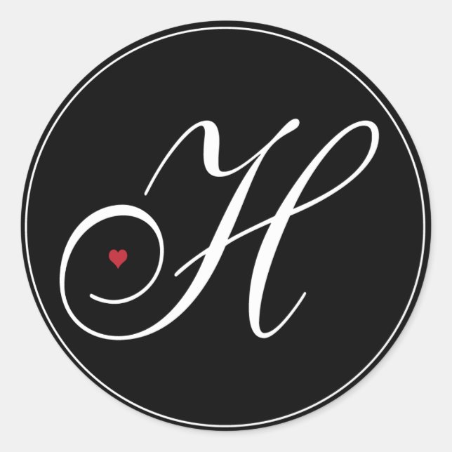 Eleganter Monogram Letter H mit Herz Runder Aufkleber (Vorderseite)