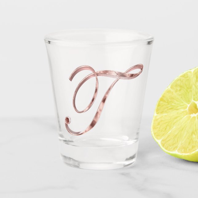 Eleganter Monogram Letter T Rose Gold Chic Schnapsglas (Vorderseite)