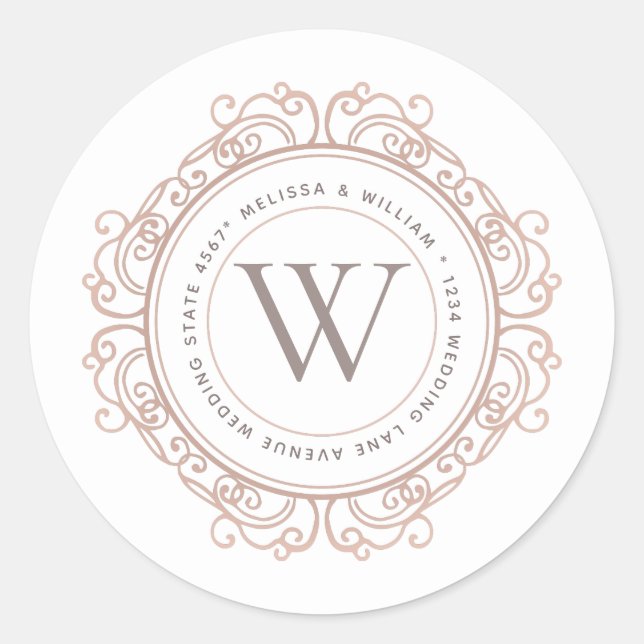 Eleganter Monogram Modern Address Umschlag Aufkleb Runder Aufkleber (Vorderseite)