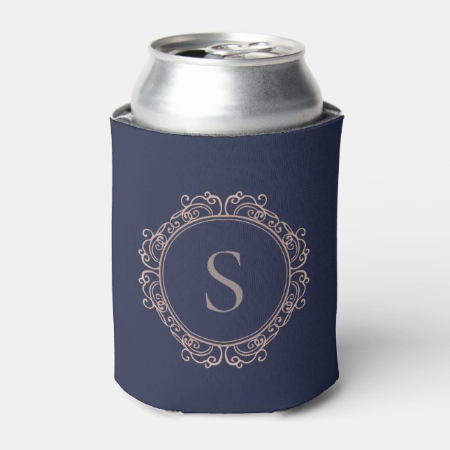 Eleganter Monogram Moderner klassischer Navy-Kupfe Dosenkühler (Kanne Vorderseite)
