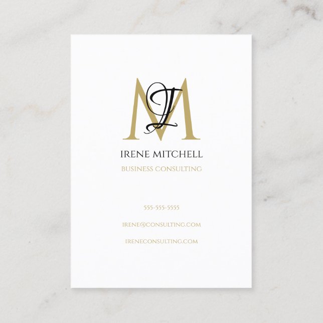 Eleganter Monogram Name Schwarz-weiß Gold Visitenkarte (Rückseite)