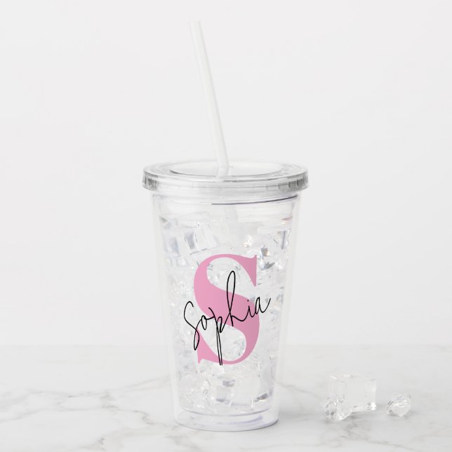 Eleganter Monogram Personalisiert Acrylic Tumbler Acryltrinkbecher (Vorderseite Ice)
