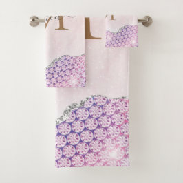 Eleganter Monogram Rose rosa Glitzer Badhandtuch Set