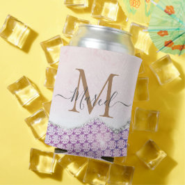 Eleganter Monogram Rose rosa Glitzer Dosenkühler