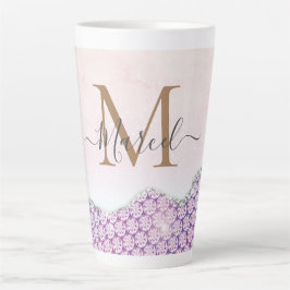 Eleganter Monogram Rose Rosa Glitzer Latte Tasse