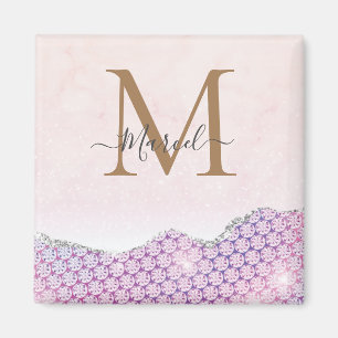 Eleganter Monogram Rose rosa Glitzer Magnet