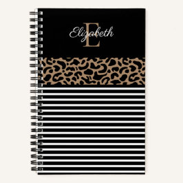 Eleganter Monogram, schwarzer Leopard, Animal Prin Notizbuch