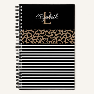 Eleganter Monogram, schwarzer Leopard, Animal Prin Notizbuch