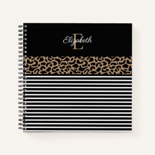Eleganter Monogram, schwarzer Leopard, Animal Prin Notizbuch
