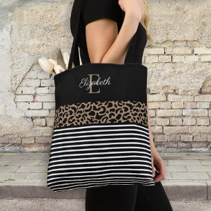 Eleganter Monogram, schwarzer Leopard, Animal Prin Tasche