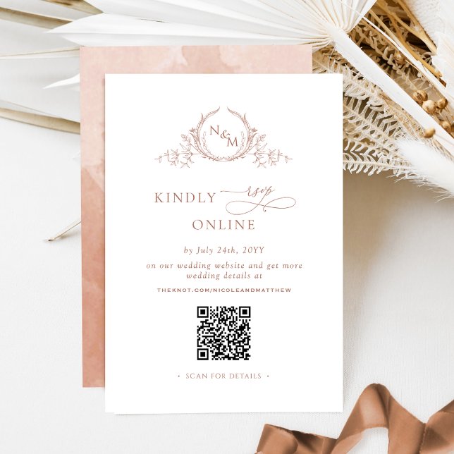 Eleganter Monogram Terracotta UAWG Online QR Code Begleitkarte (Von Creator hochgeladen)