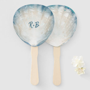 Eleganter Monogram Watercolor Seashell Rustic Beac Fächer