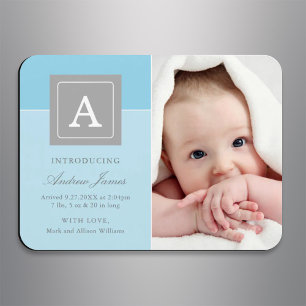 Eleganter Monogramm-Block Baby Junge Himmelblau Ge Magnet