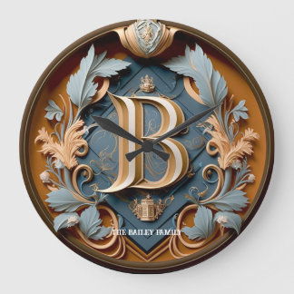 Eleganter Monogramm-Brief B Royal Familienname Große Wanduhr
