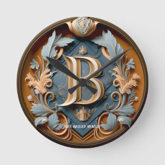 Eleganter Monogramm Buchstabe B Royal Family Name  Runde Wanduhr