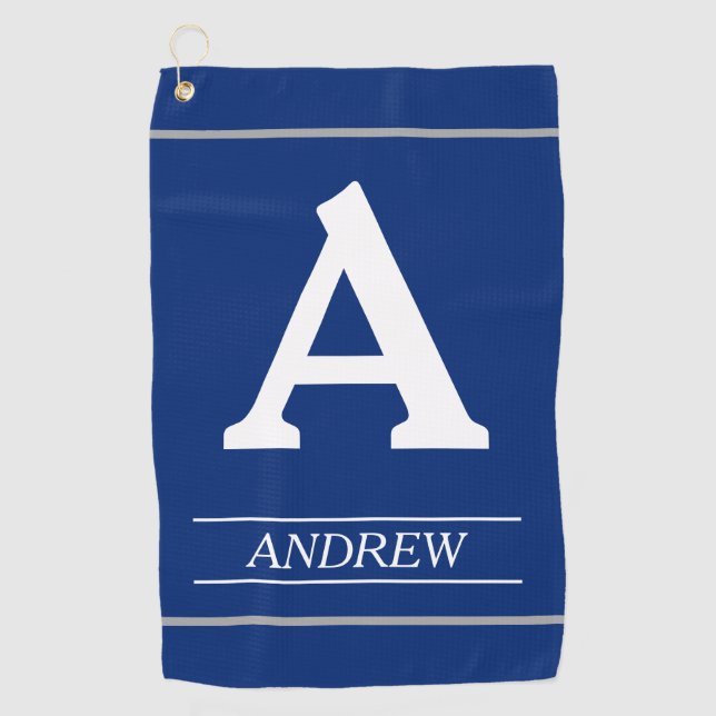 Eleganter, Monogramm-Buchstabe und blaues Golfhandtuch (Vorderseite)
