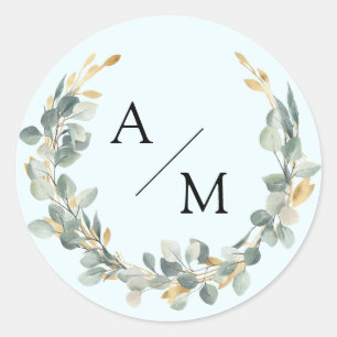 Eleganter, Monogramm-, Eukalyptus-Kranz Runder Aufkleber
