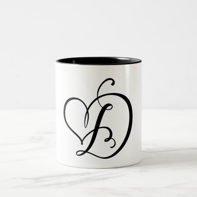 ELEGANTER MONOGRAMM FARBSCHWARZSCHREIBEN "D" ZWEIFARBIGE TASSE (Mittel)
