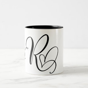 ELEGANTER MONOGRAMM FARBSCHWARZSCHREIBEN "R" ZWEIFARBIGE TASSE