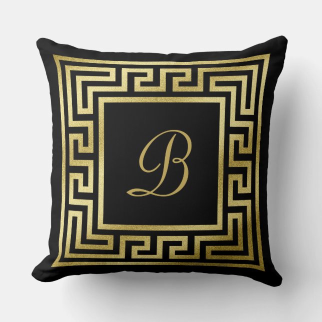 Eleganter Monogramm-GoldGlitzer-griechisches Kissen (Vorderseite)