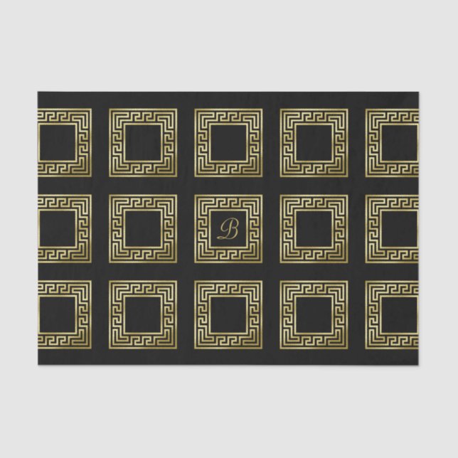 Eleganter Monogramm-GoldGlitzer-griechisches Seidenpapier (Vorderseite)