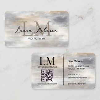 Eleganter Monogramm Metallischer QR-Code Visitenkarte