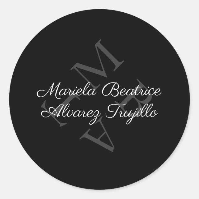 Eleganter Monogramm-Name Grau Schwarz Runder Aufkleber (Vorderseite)