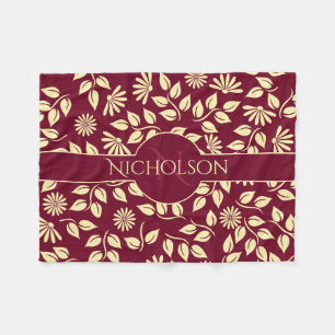Eleganter Monogramm Name Leaf Daisy Muster Burgund Fleecedecke