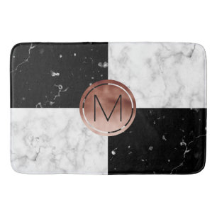 Eleganter monogramm Rose Gold Schwarz-weißer Marm Badematte