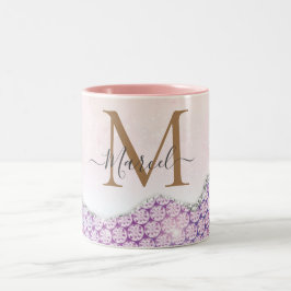 Eleganter Monogramm Rose Rosa Glitzer Kaffeemaschi Zweifarbige Tasse