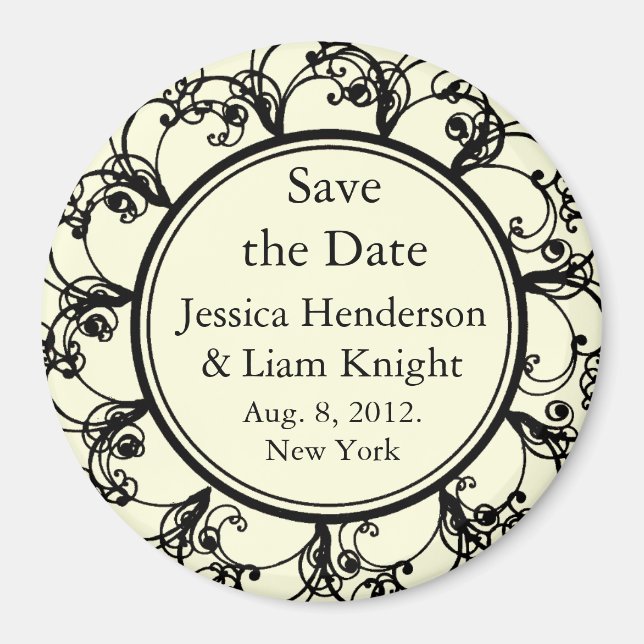 Eleganter Monogramm Save-the-Date-Magnet in cremew Magnet (Vorne)