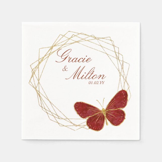 Eleganter Monogramm-Schmetterling-Hochzeit   Serviette (Vorderseite)