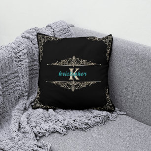 Eleganter Monogramm-Schwarz-Gold-Personalisierter Kissen