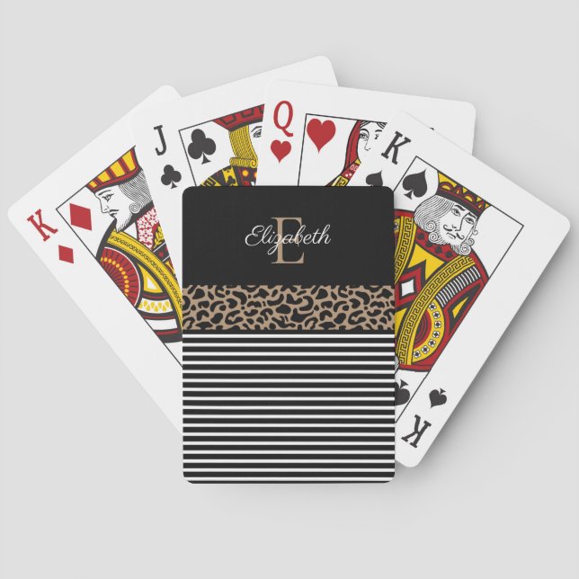 Eleganter Monogramm Schwarz-weißer Streifen Spielkarten (Rückseite)