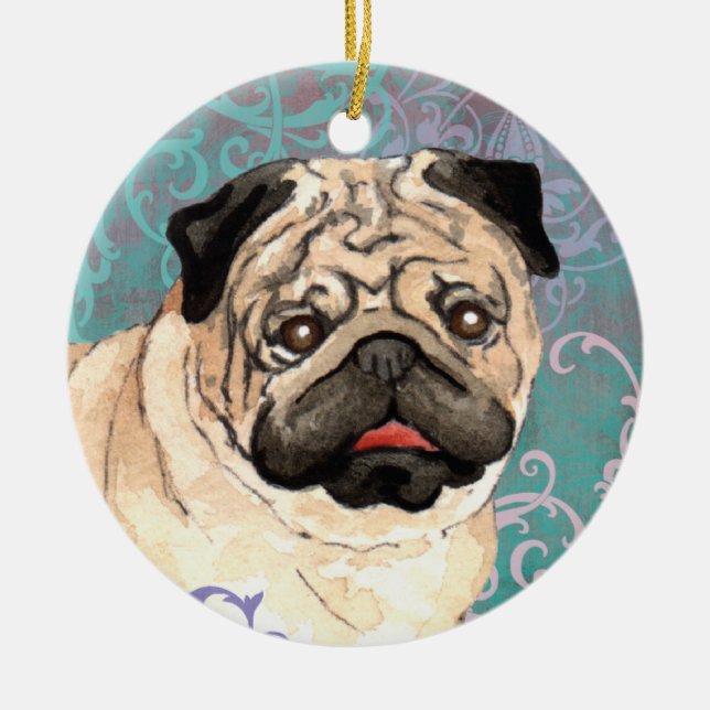 Eleganter Mops Keramikornament (Vorne)