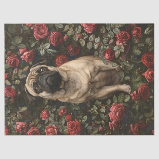 Eleganter Mops umgeben von Rose Entdeckungsreise Seidenpapier (Vorderseite)