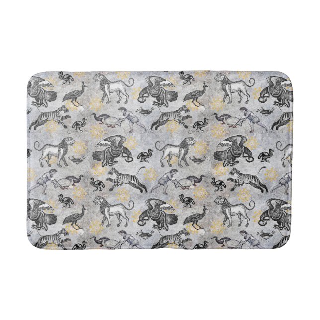Eleganter Mosaik Schwarz-weiß Gold Tiger Lion Eagl Badematte (Vorderseite)