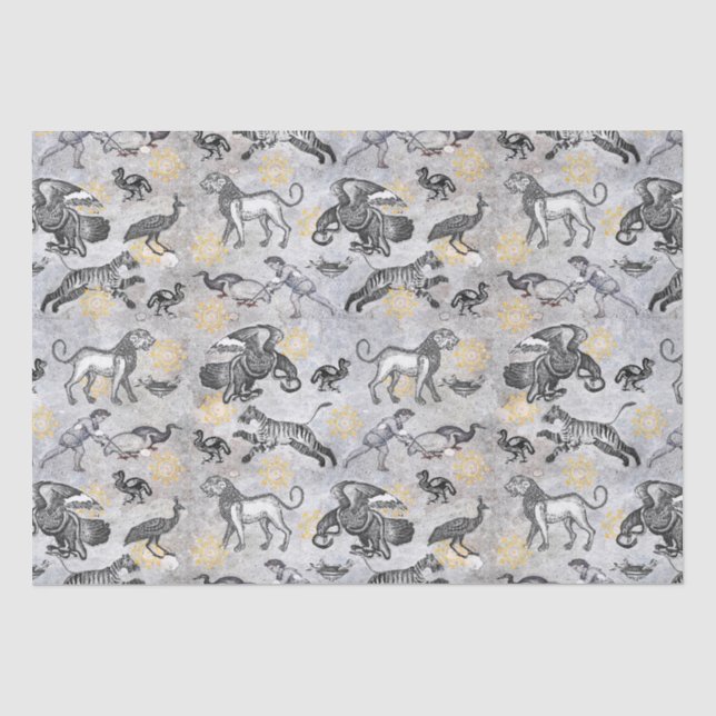 Eleganter Mosaik Schwarz-weiß Gold Tiger Lion Eagl Seidenpapier (Vorderseite)