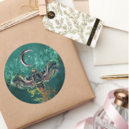 Eleganter Mottenmond smaragdgrüne Nacht Runder Aufkleber