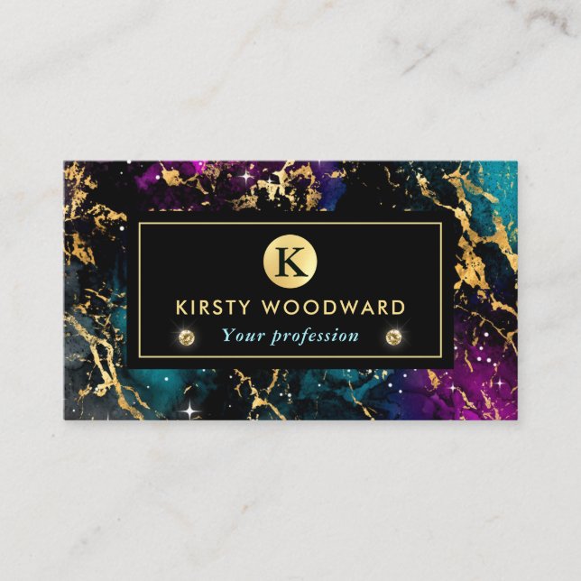 Eleganter Multi-Colors & Gold Galaxy-Marmor Visitenkarte (Vorderseite)