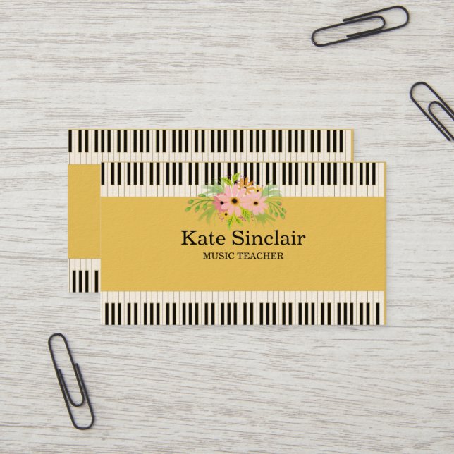 Eleganter Musiklehrer Piano Schlüssel Musikalisch Visitenkarte (Vorderseite/Rückseite Beispiel)