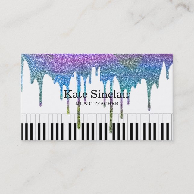 Eleganter Musiklehrer Piano Tropfen Visitenkarte (Vorderseite)